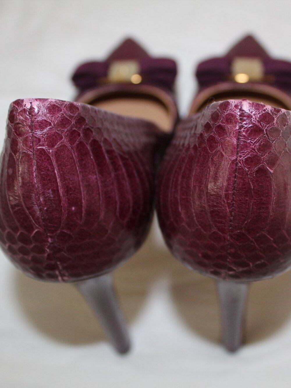 Salvatore Ferragamo Python Embossed Leather Pumps Platform Heels Plum 9.5 - Picture 7 of 10